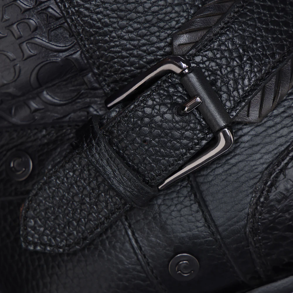 Urban python black boot with buckle stripe