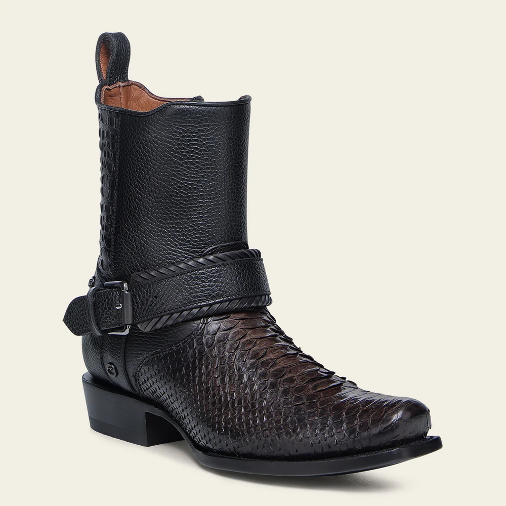 Urban python black boot with buckle stripe