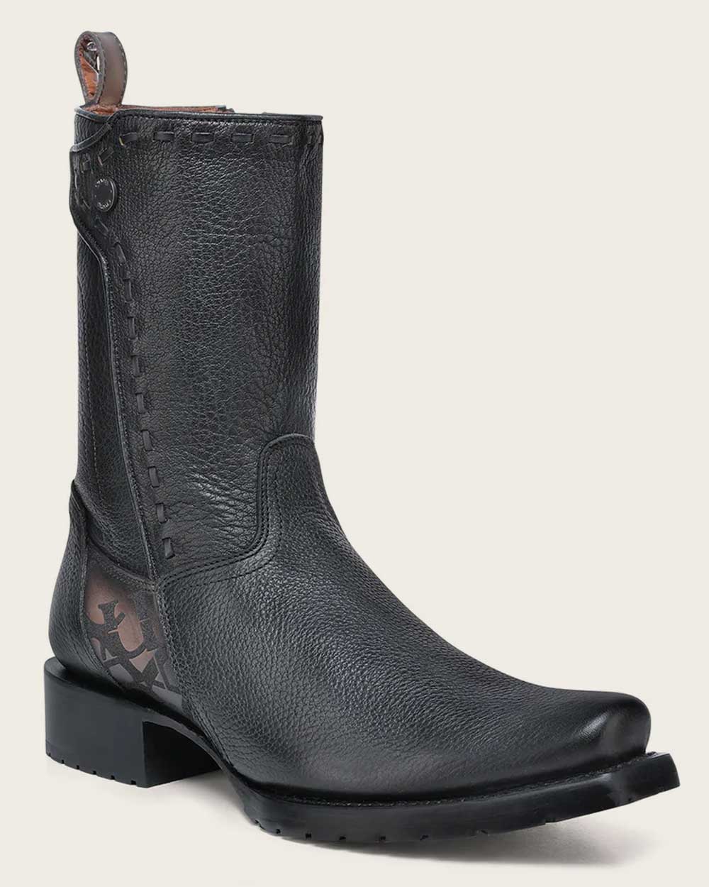 Urban engraved dark brown bovine boot