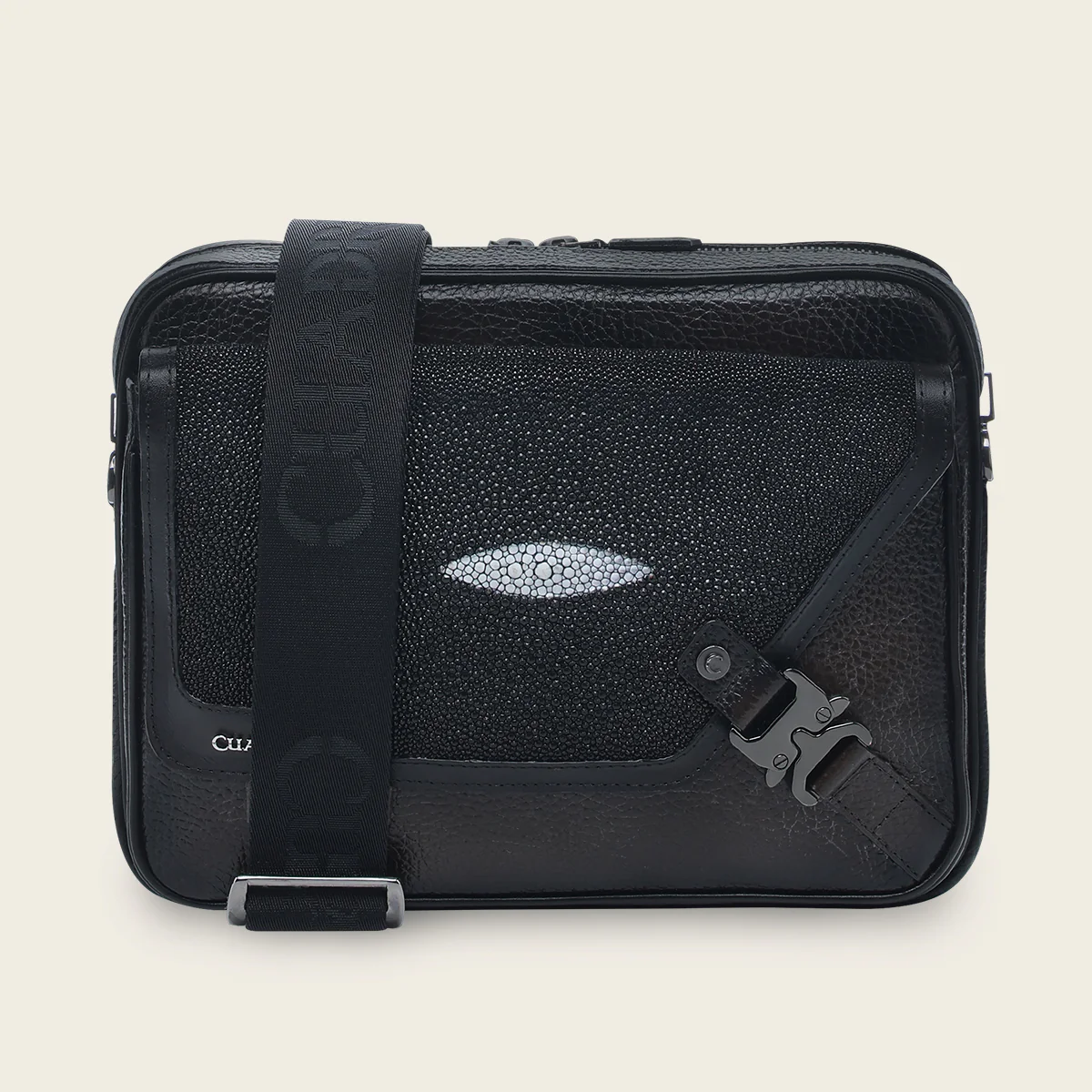 Black exotic crossbody messenger Bag