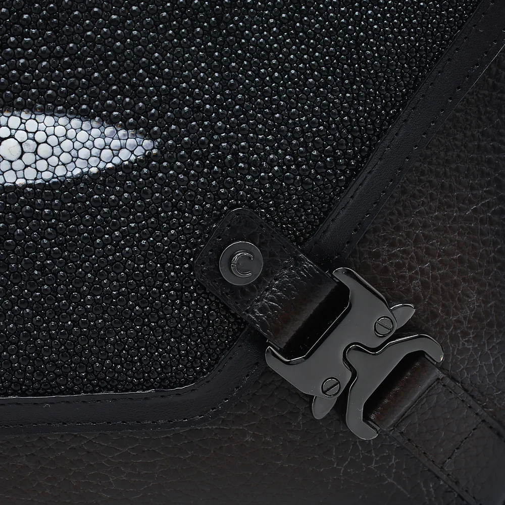 Black exotic crossbody messenger Bag