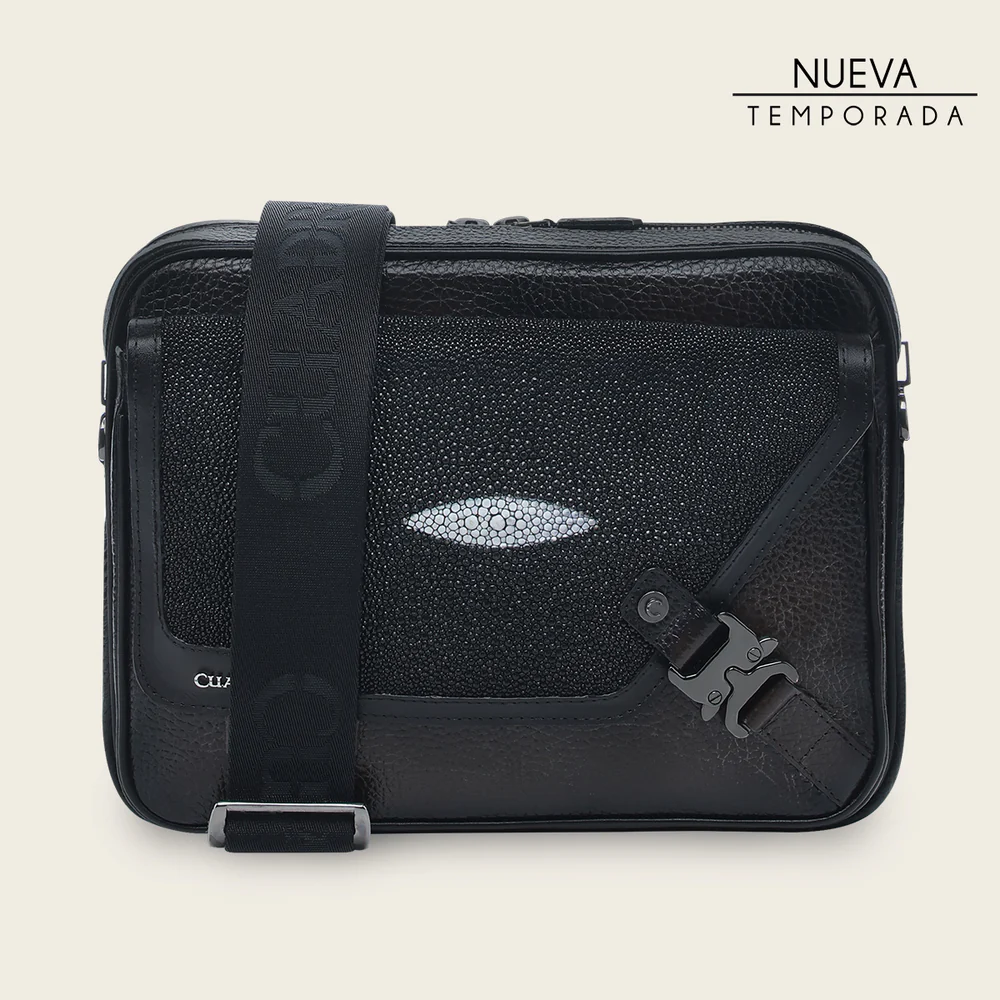 Black exotic crossbody messenger Bag