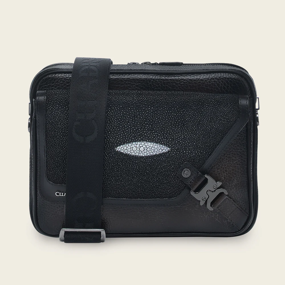 Black exotic crossbody messenger Bag