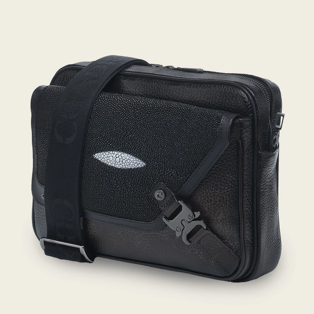 Black exotic crossbody messenger Bag