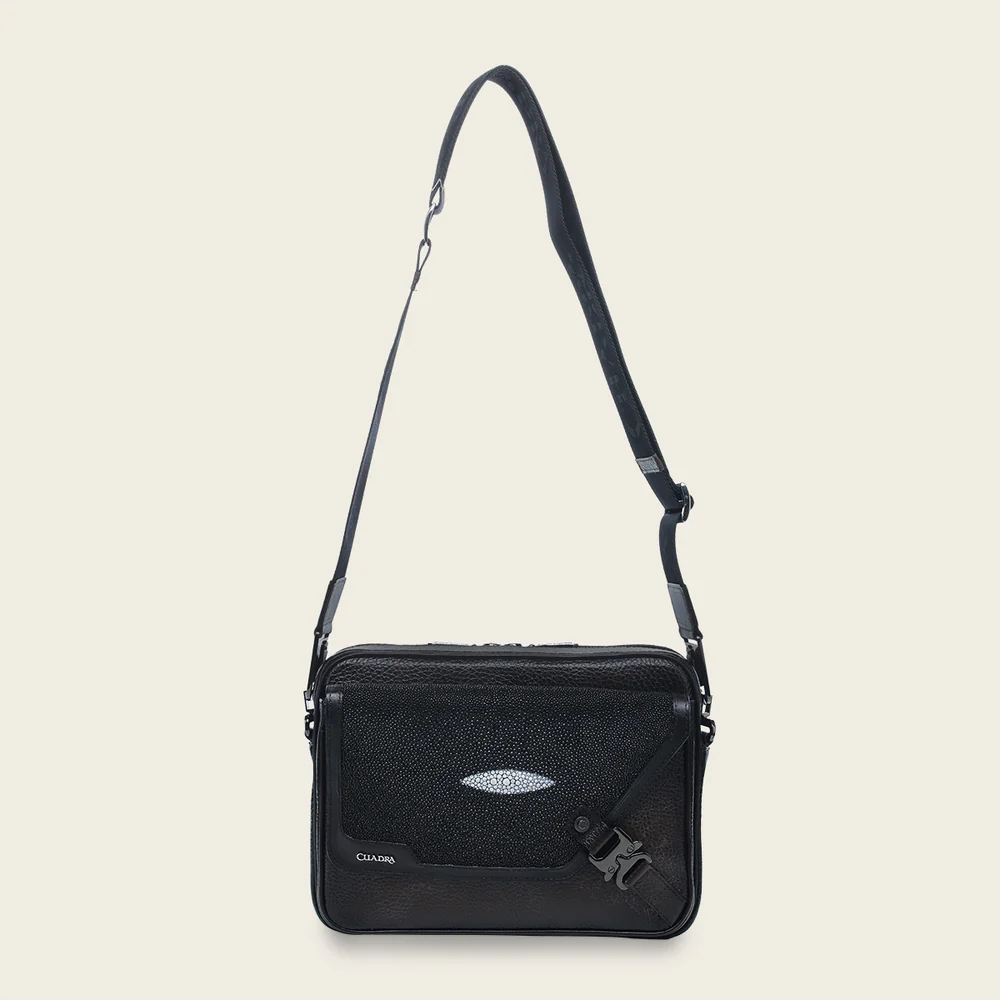 Black exotic crossbody messenger Bag