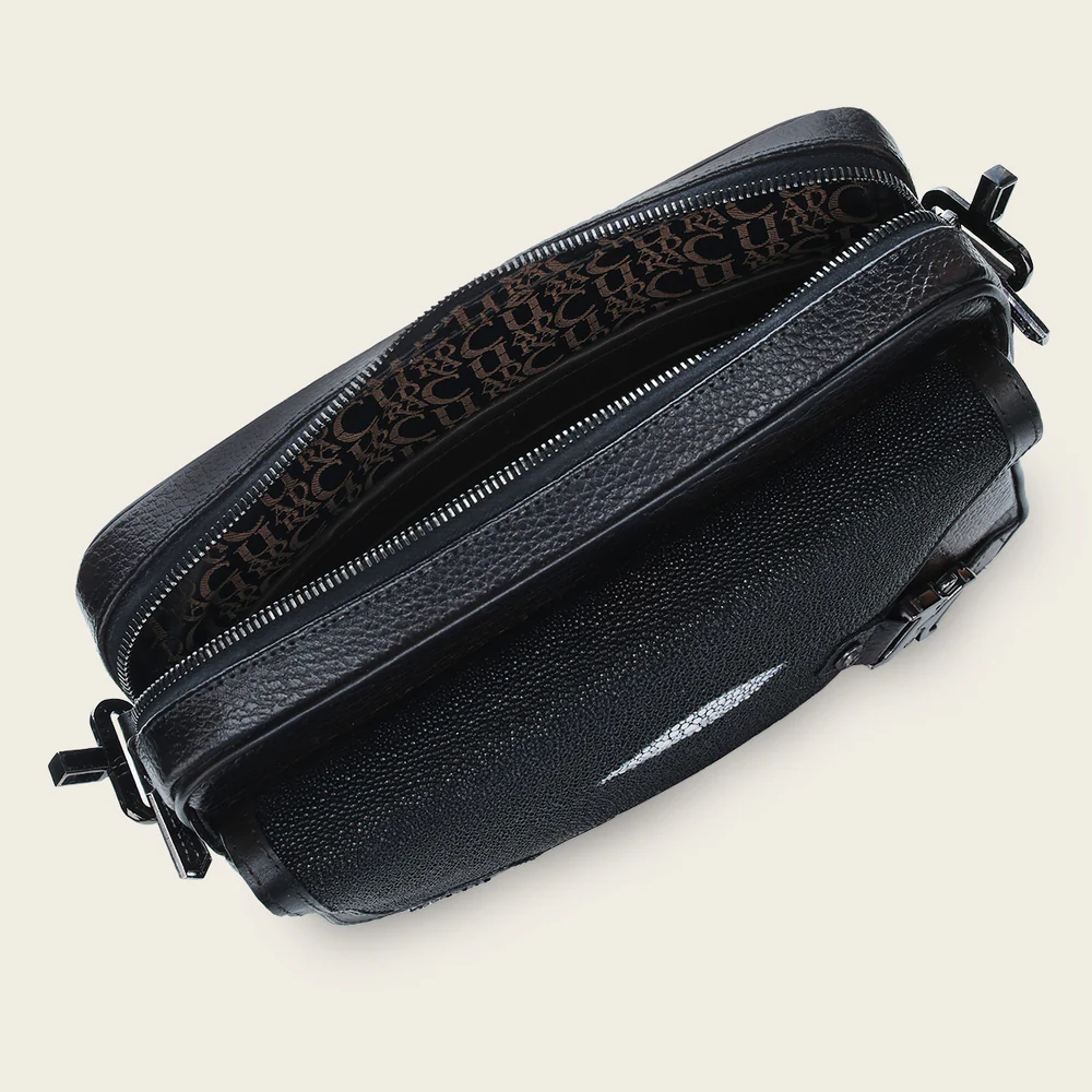 Black exotic crossbody messenger Bag
