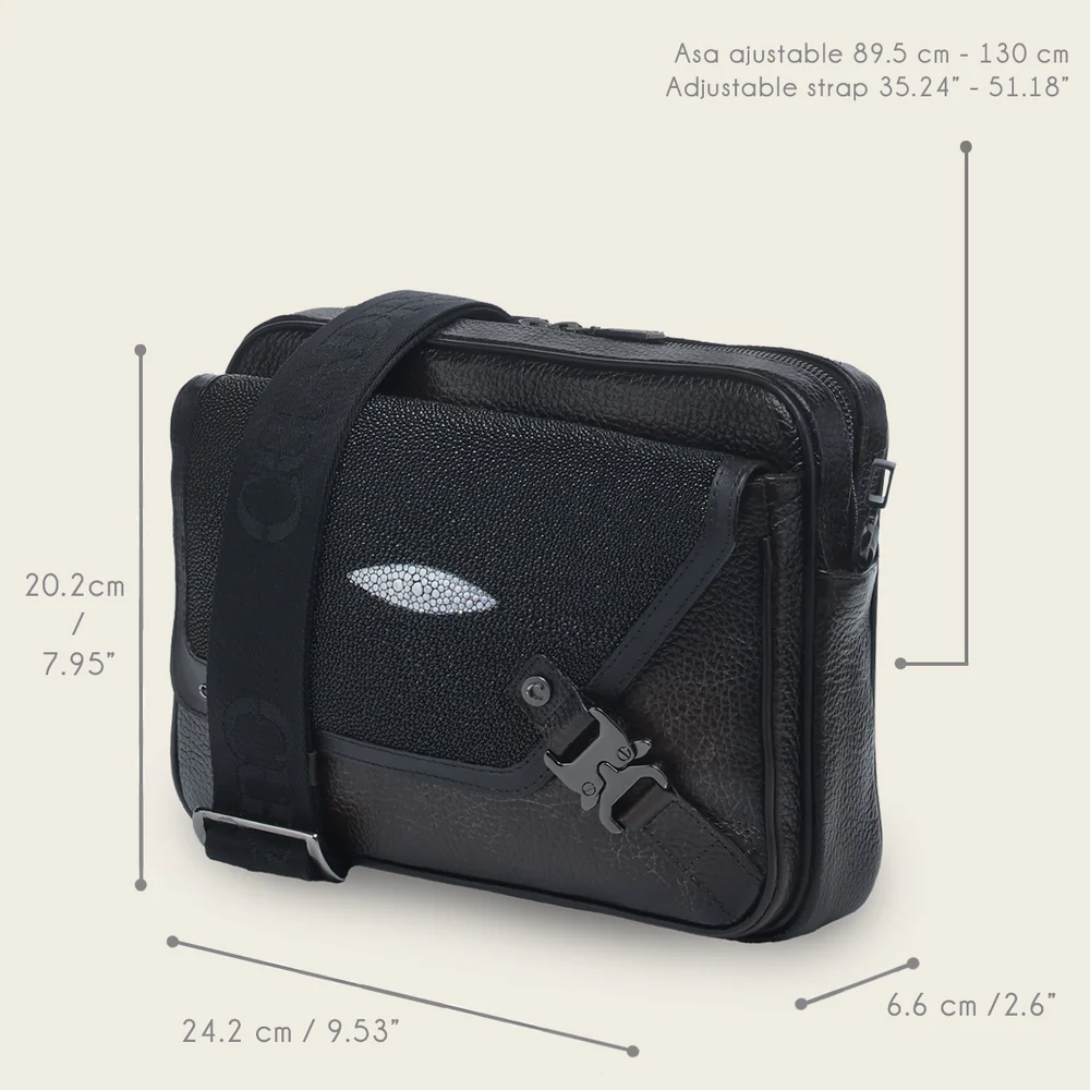 Black exotic crossbody messenger Bag