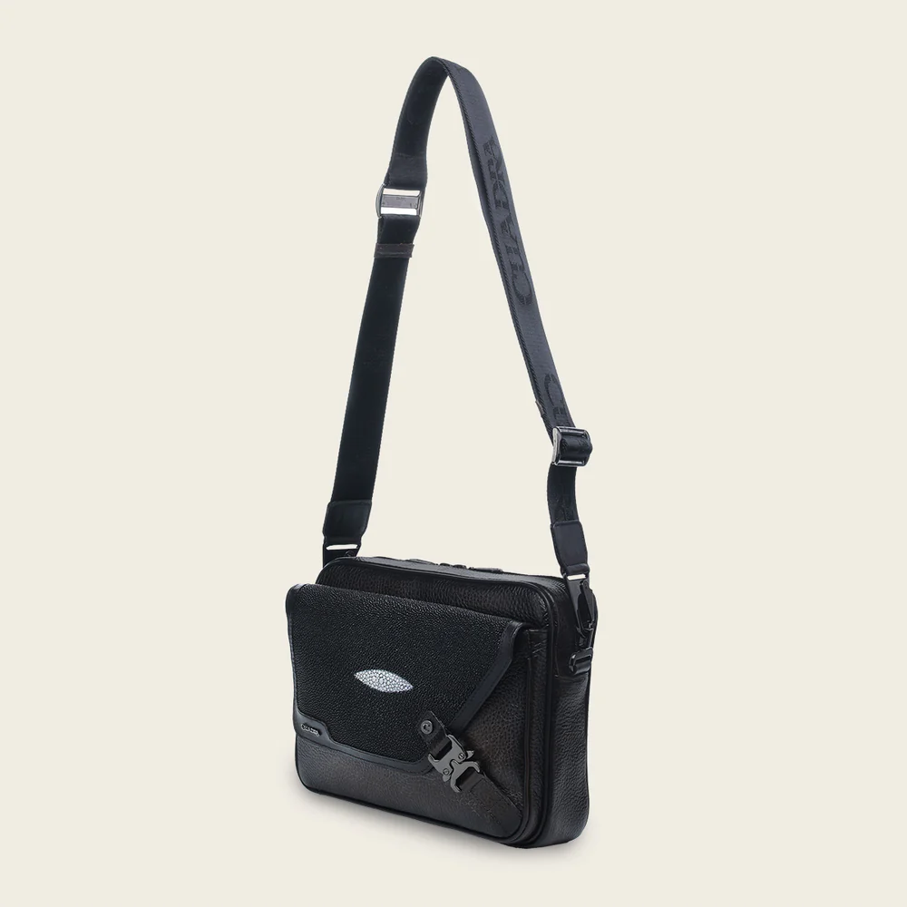 Black exotic crossbody messenger Bag