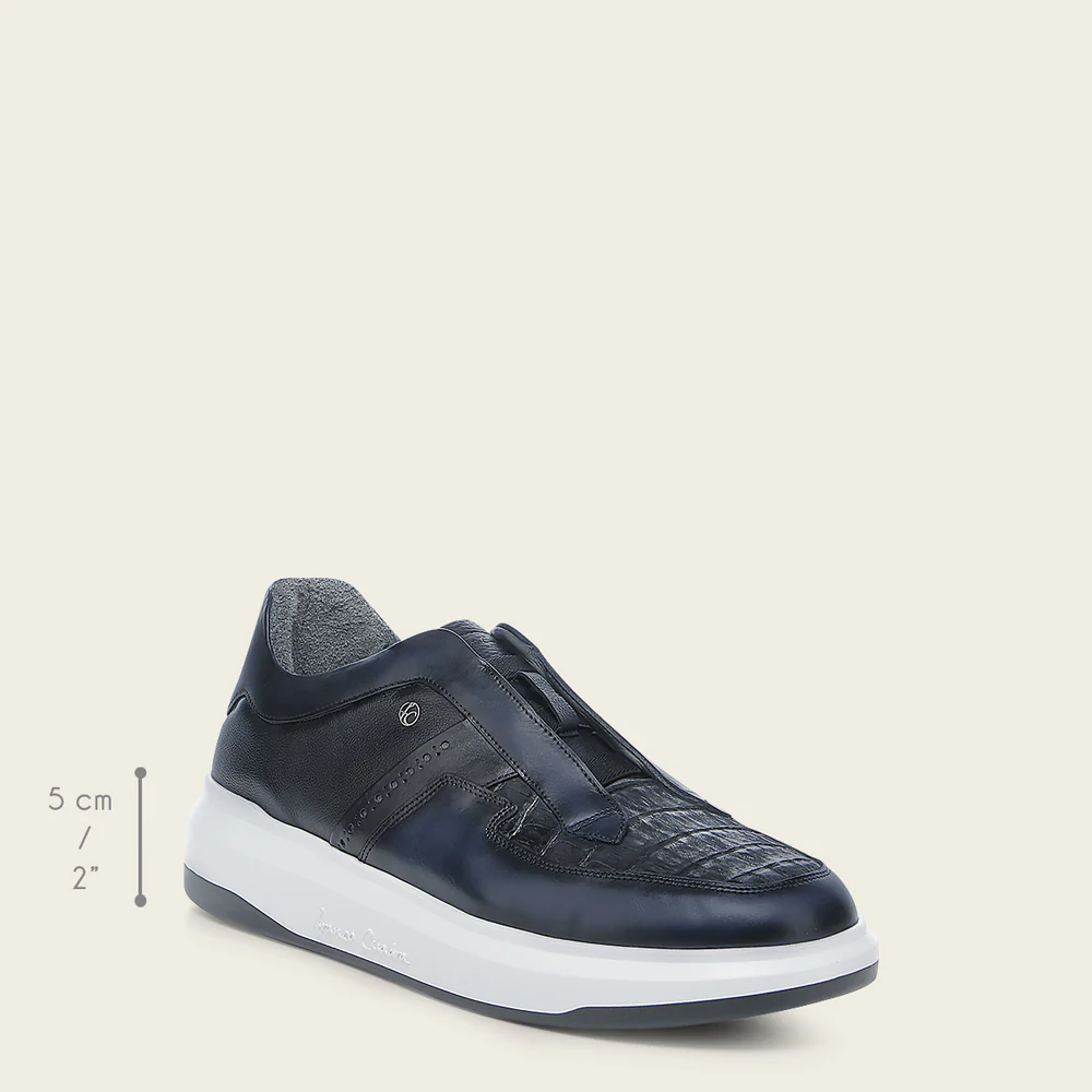Laceless Blue Sneaker for Men in Genuine Cayman Leather 18 Laceless Blue Sneaker for Men in Genuine Cayman Leather