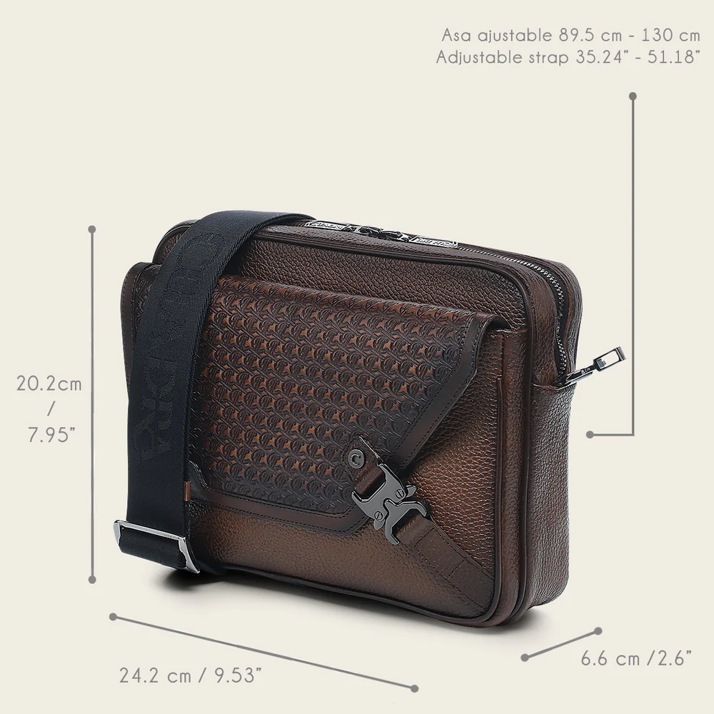 Honey brown bovine messenger handbag