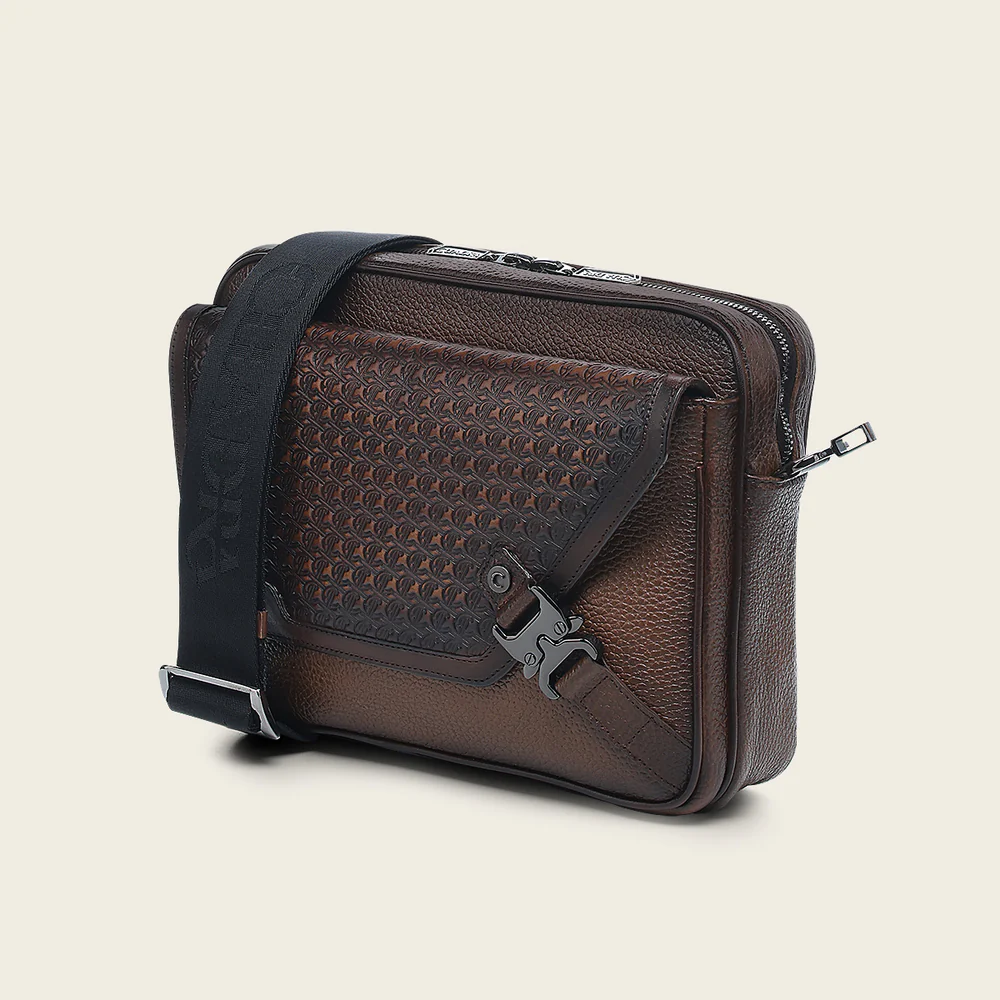 Honey brown bovine messenger handbag