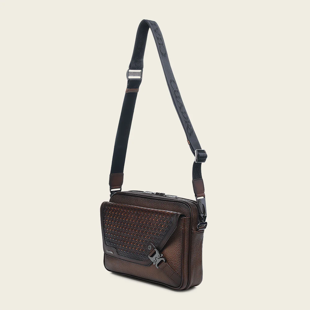 Honey brown bovine messenger handbag