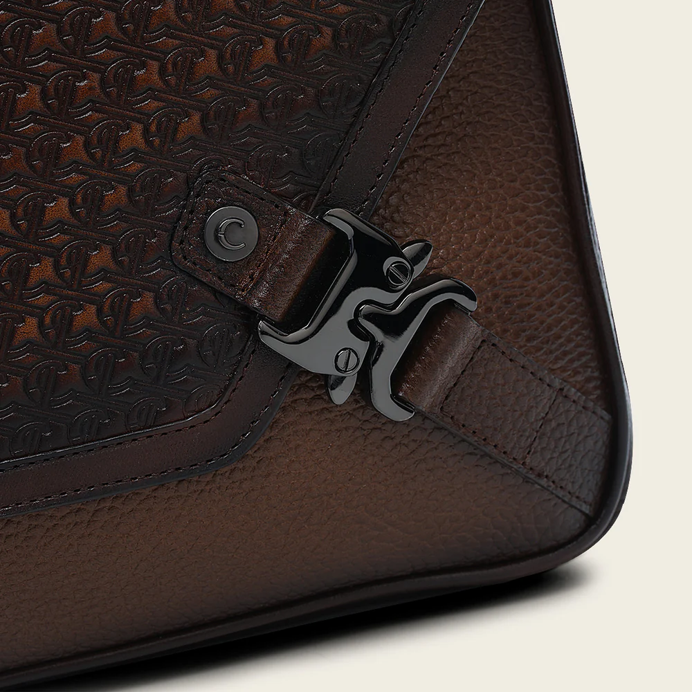 Honey brown bovine messenger handbag