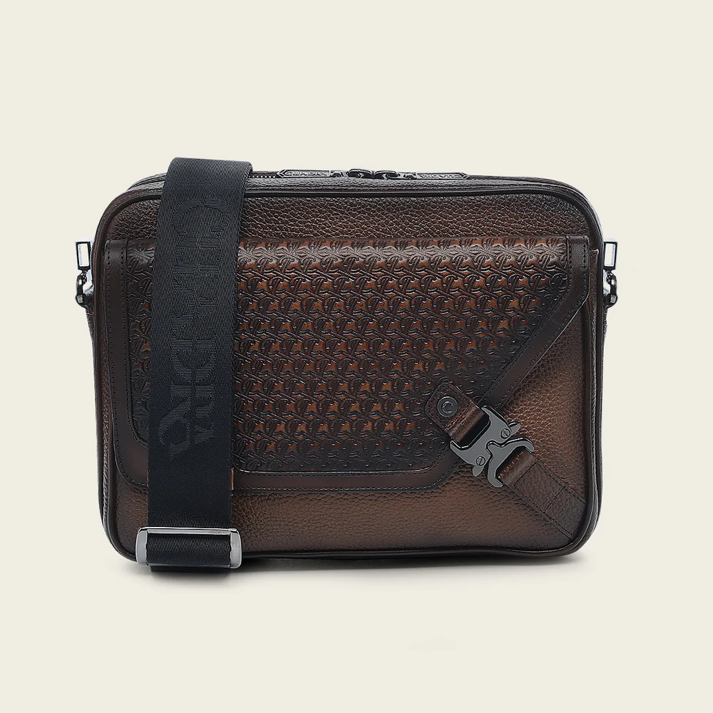 Honey brown bovine messenger handbag