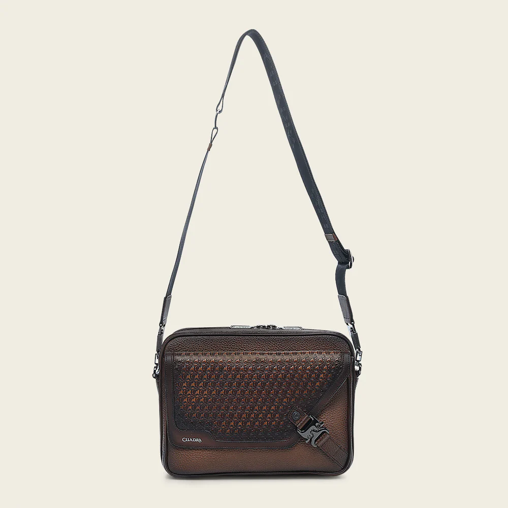 Honey brown bovine messenger handbag