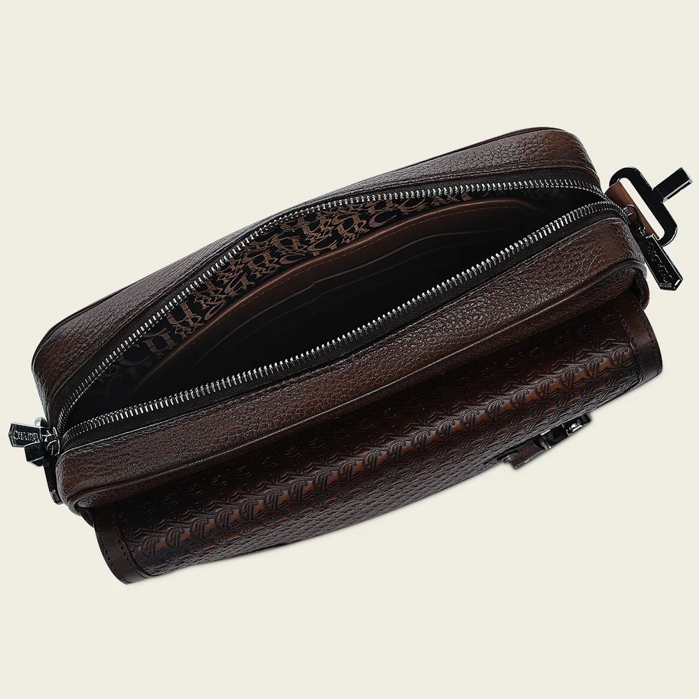 Honey brown bovine messenger handbag