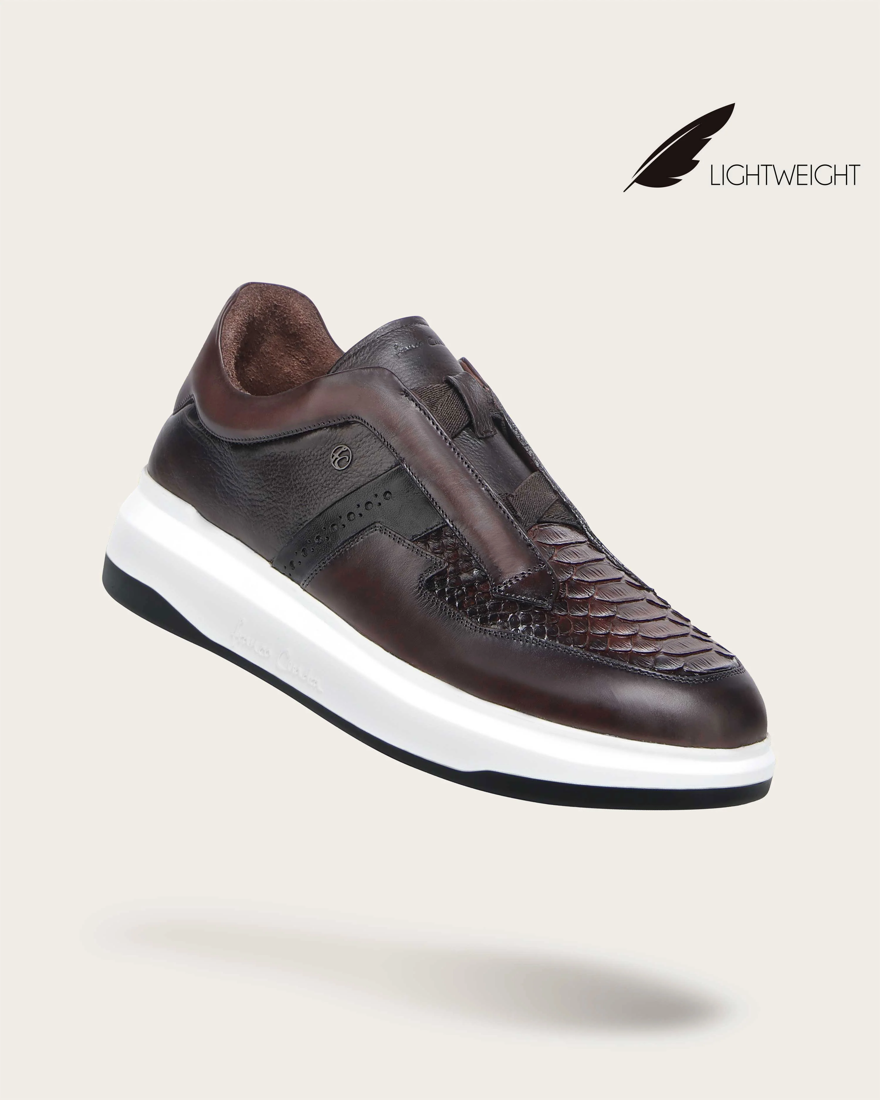 Brown laceless exotic sneaker