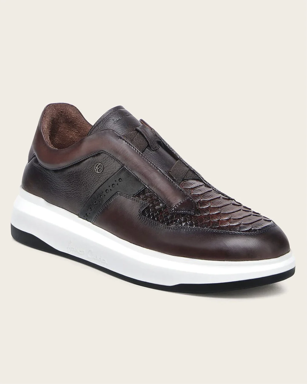 Brown laceless exotic sneaker