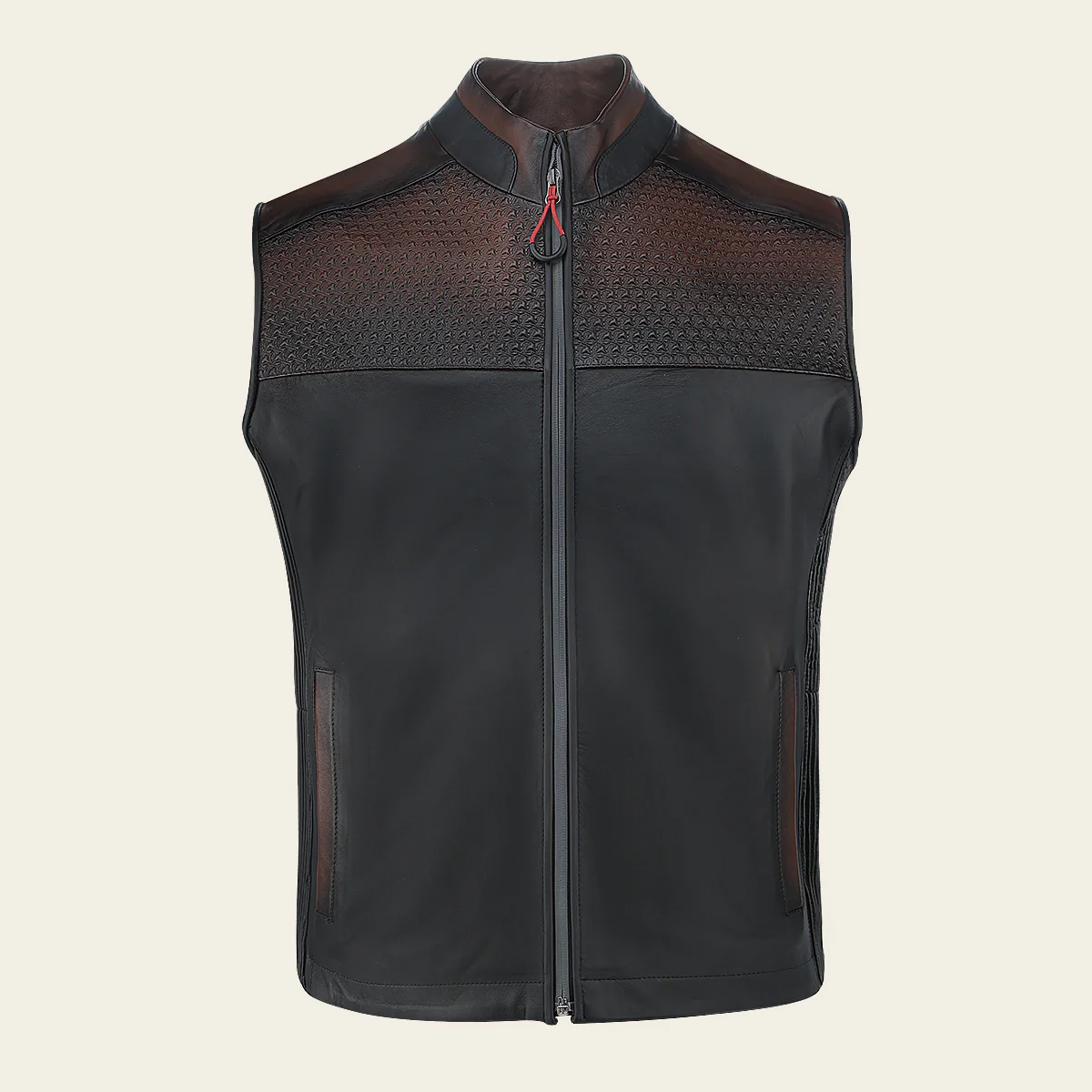 Brown neckless ovine vest