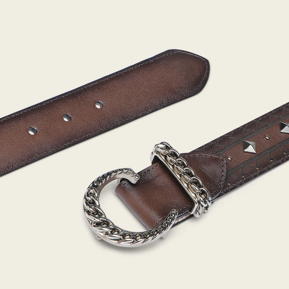 Honey engreaved bovine belt with studs 3 Honey engreaved bovine belt with studs