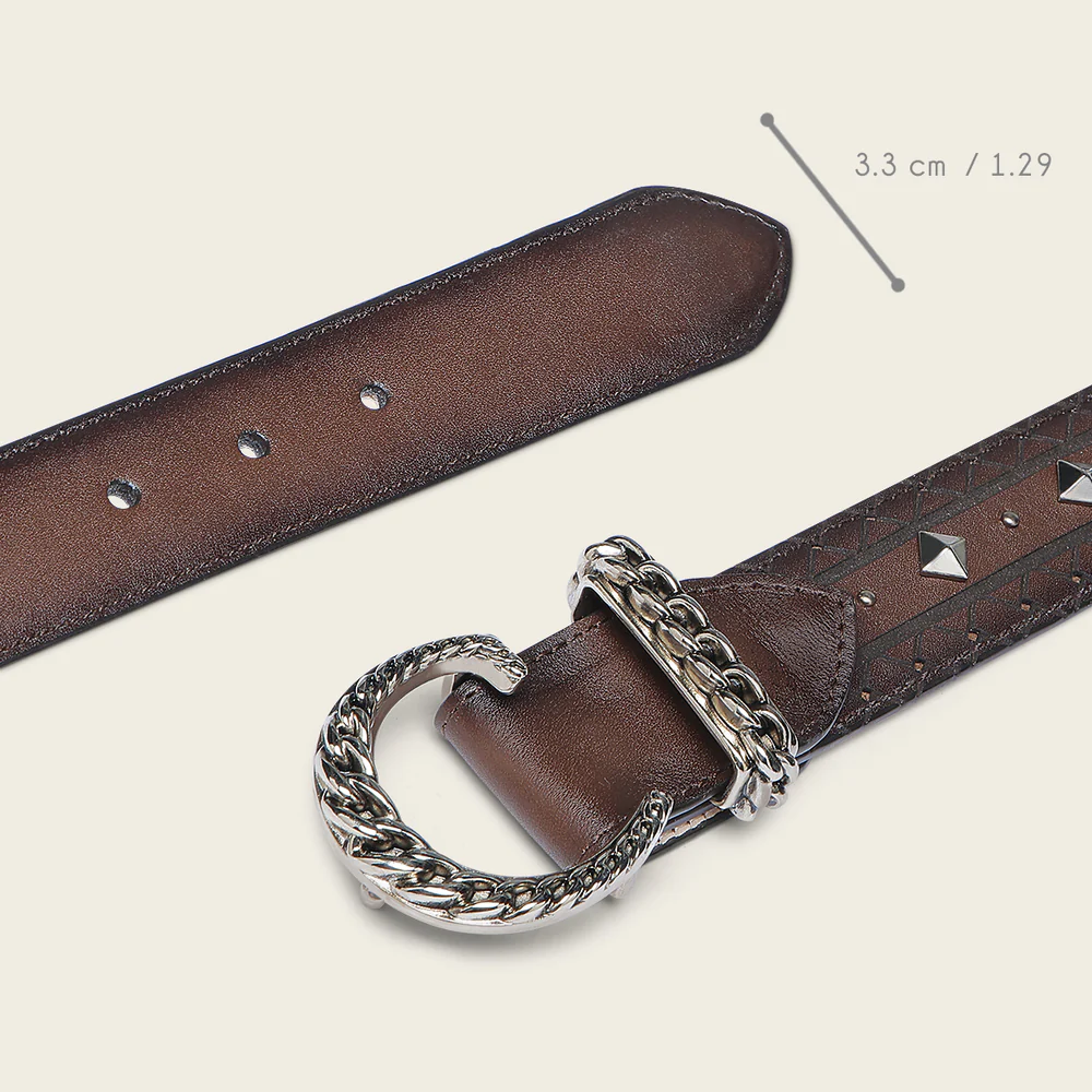 Honey engreaved bovine belt with studs 6 Honey engreaved bovine belt with studs