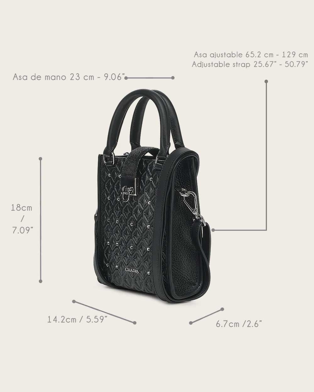 Black stingray geometric top handle handbag