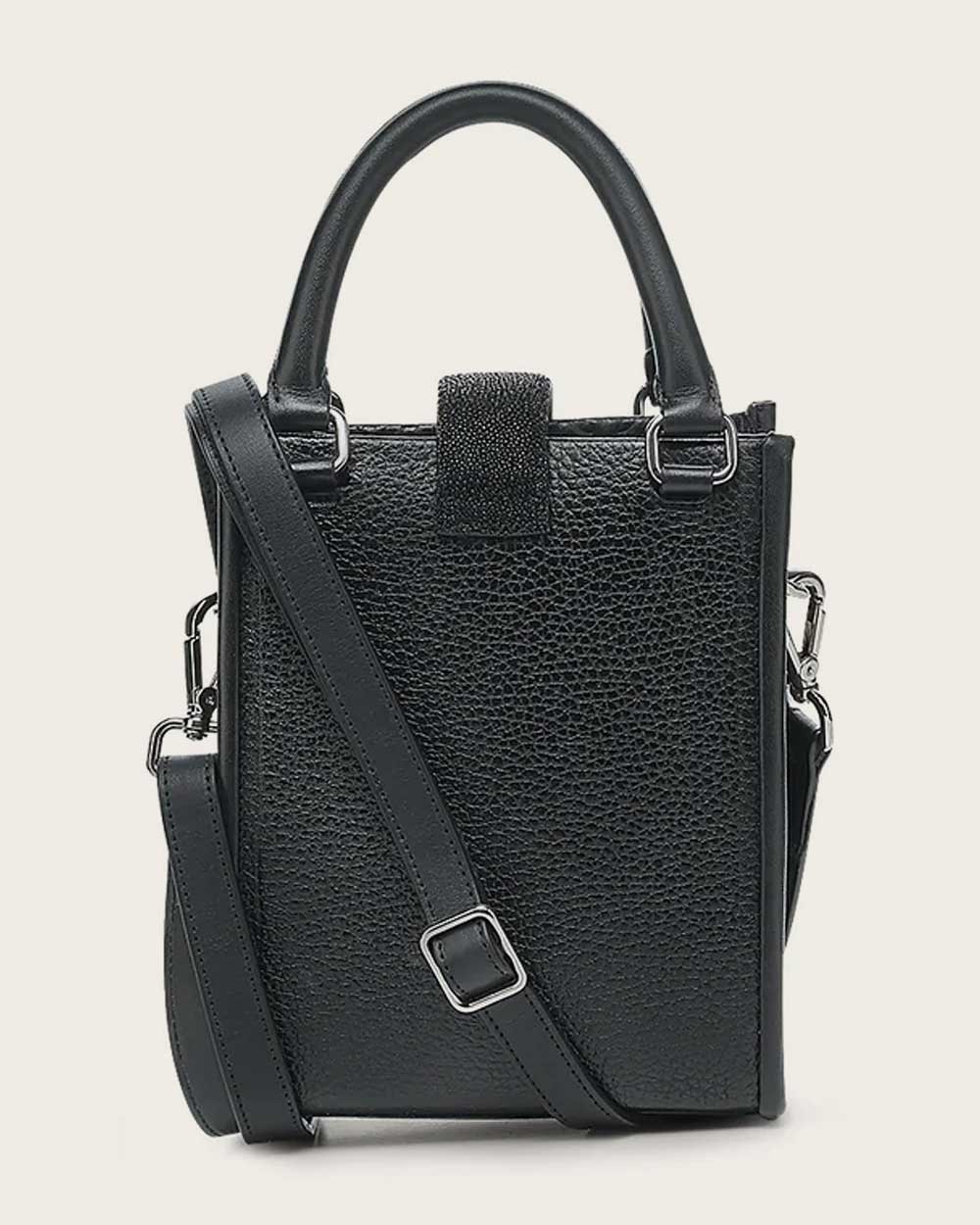 Black stingray geometric top handle handbag