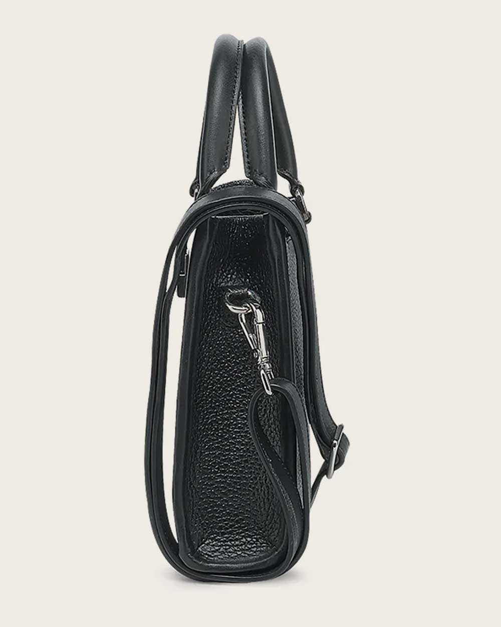 Black stingray geometric top handle handbag