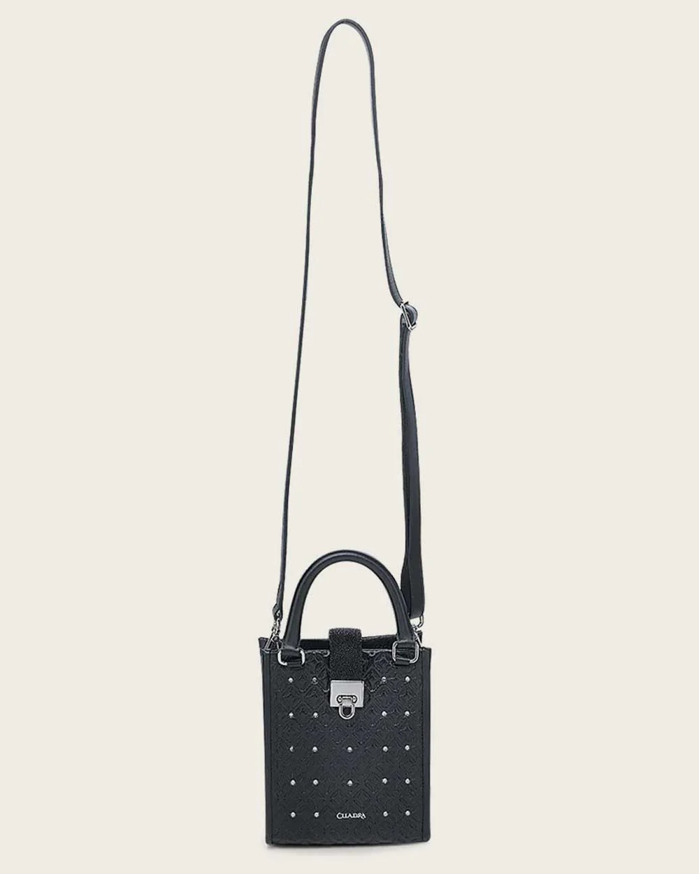 Black stingray geometric top handle handbag