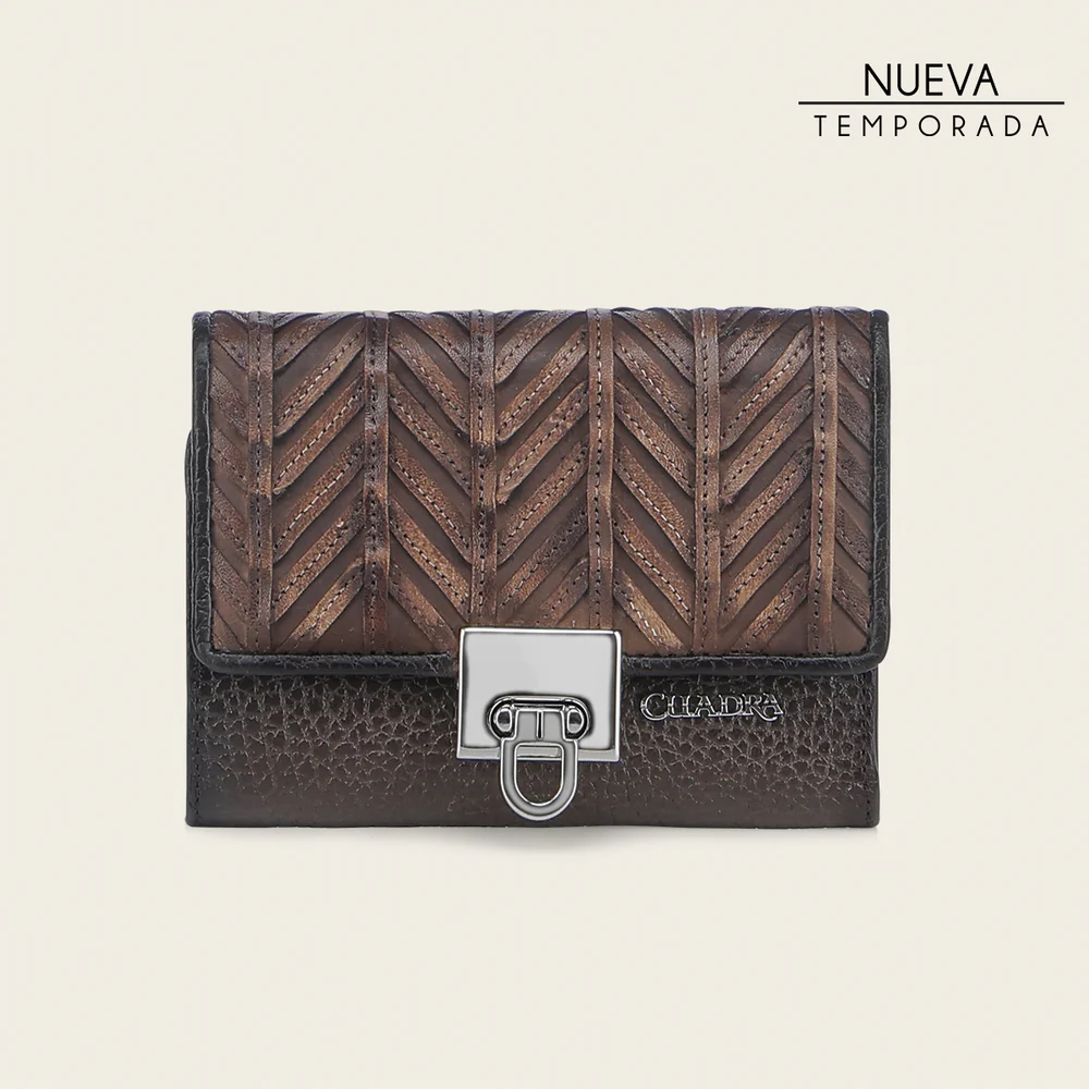 Brown decorated trifold wallet