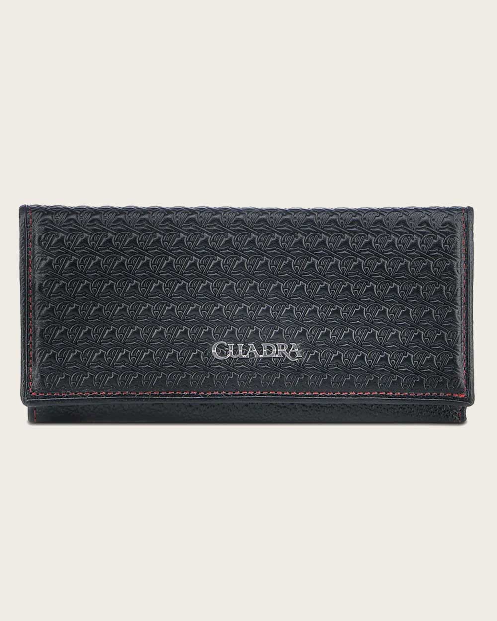 Black engraved bovine trifold wallet