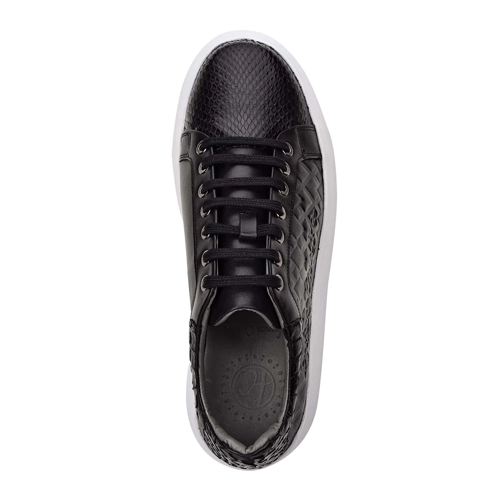 Genuine python black leather sneakers