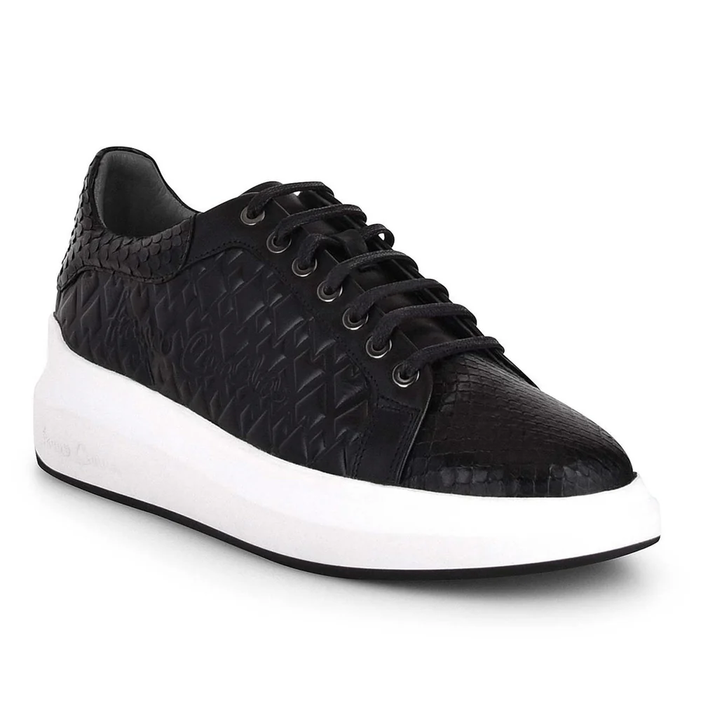 Genuine python black leather sneakers