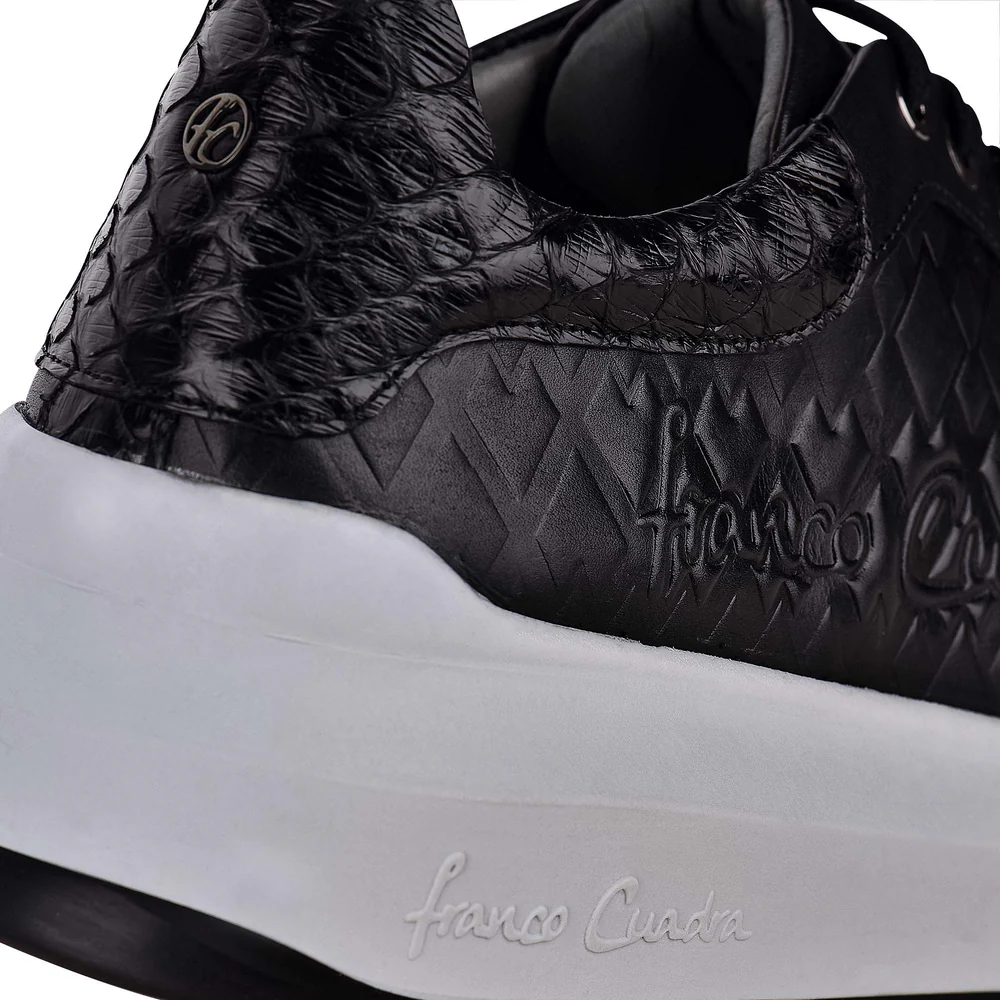 Genuine python black leather sneakers