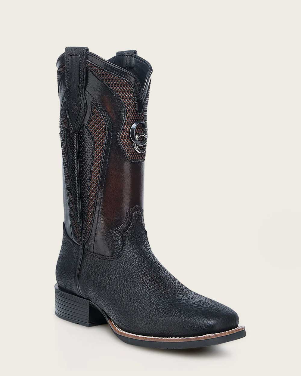 Western rodeo black bison boot