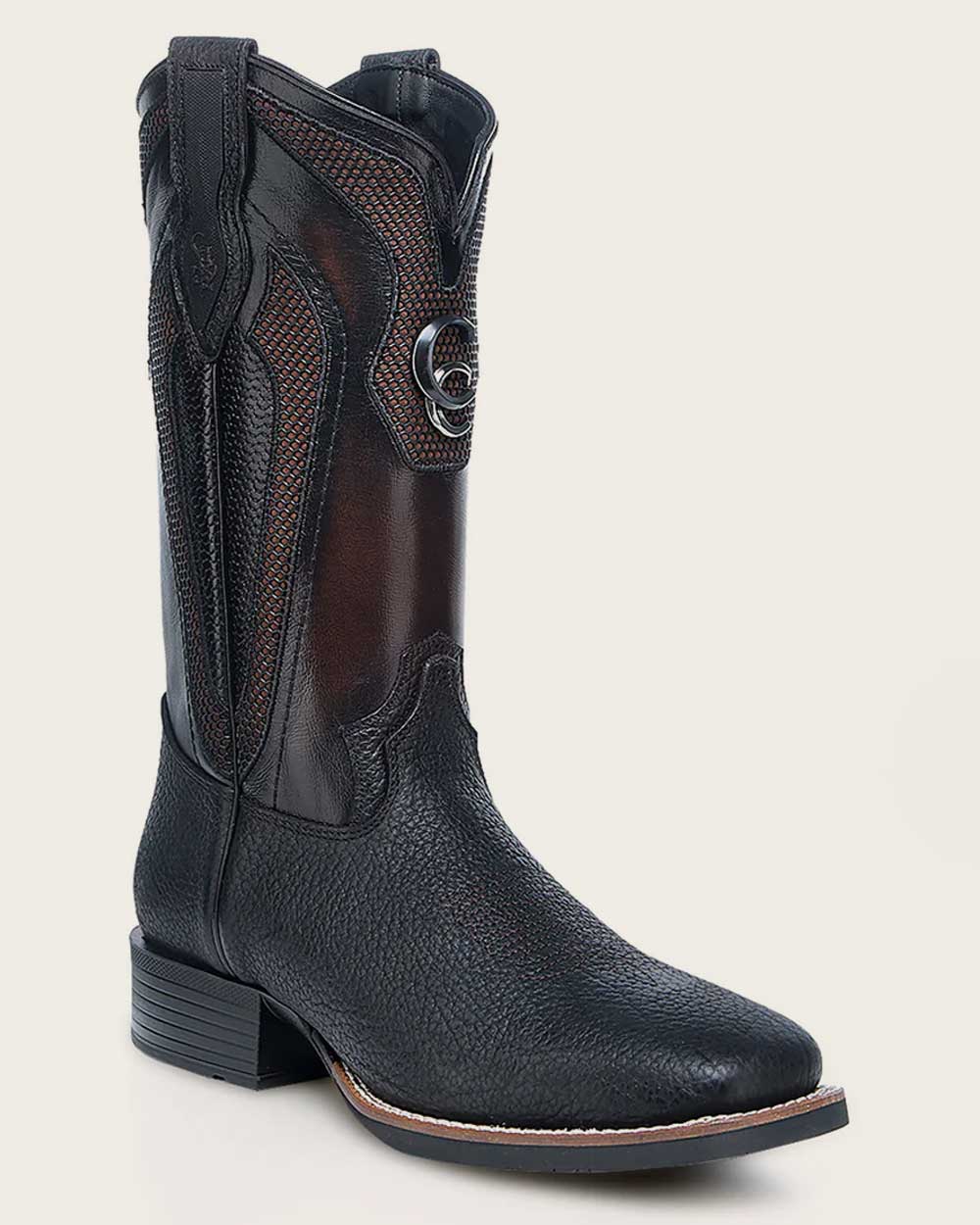 Western rodeo black bison boot