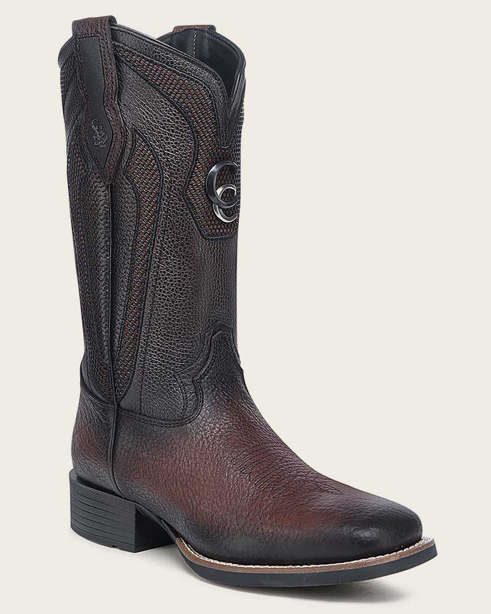 Western rodeo dark brown bison boot