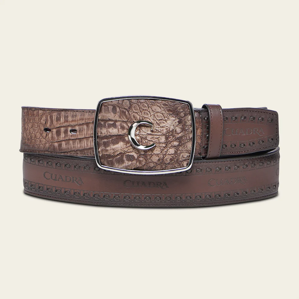 Men’s Western Belt in Genuine Fuscus Leather with Embossed Cuadra Logo