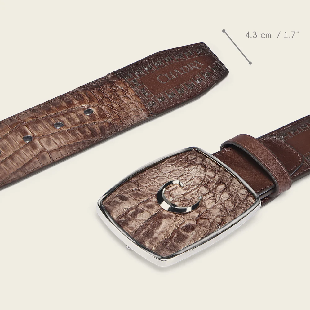 Men’s Western Belt in Genuine Fuscus Leather with Embossed Cuadra Logo