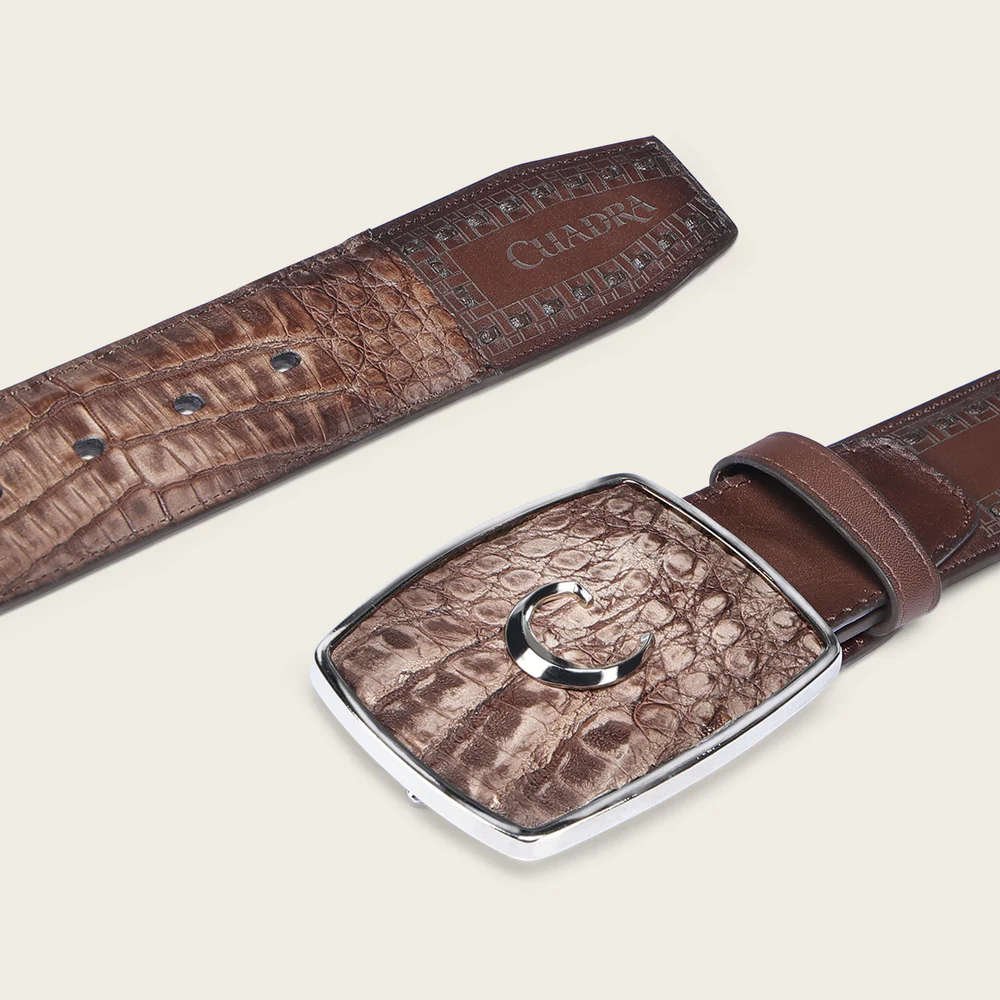 Men’s Western Belt in Genuine Fuscus Leather with Embossed Cuadra Logo