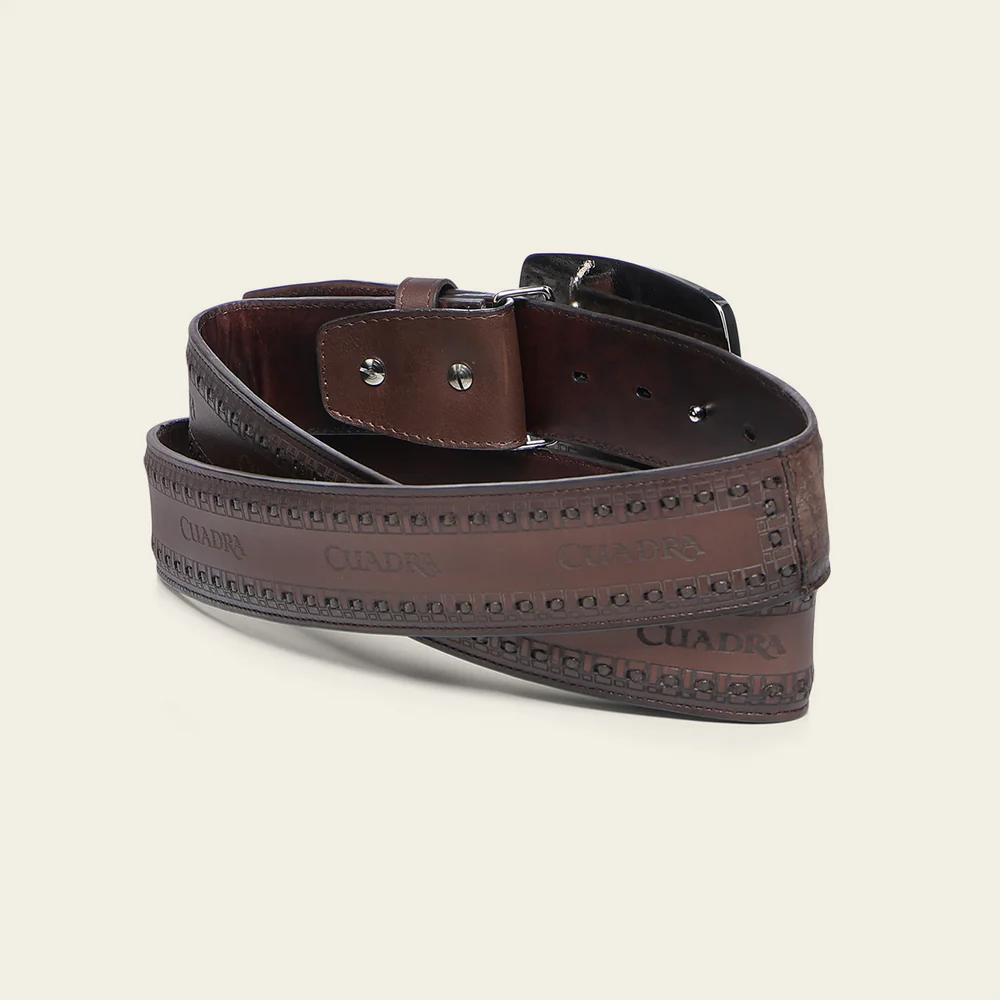 Men’s Western Belt in Genuine Fuscus Leather with Embossed Cuadra Logo