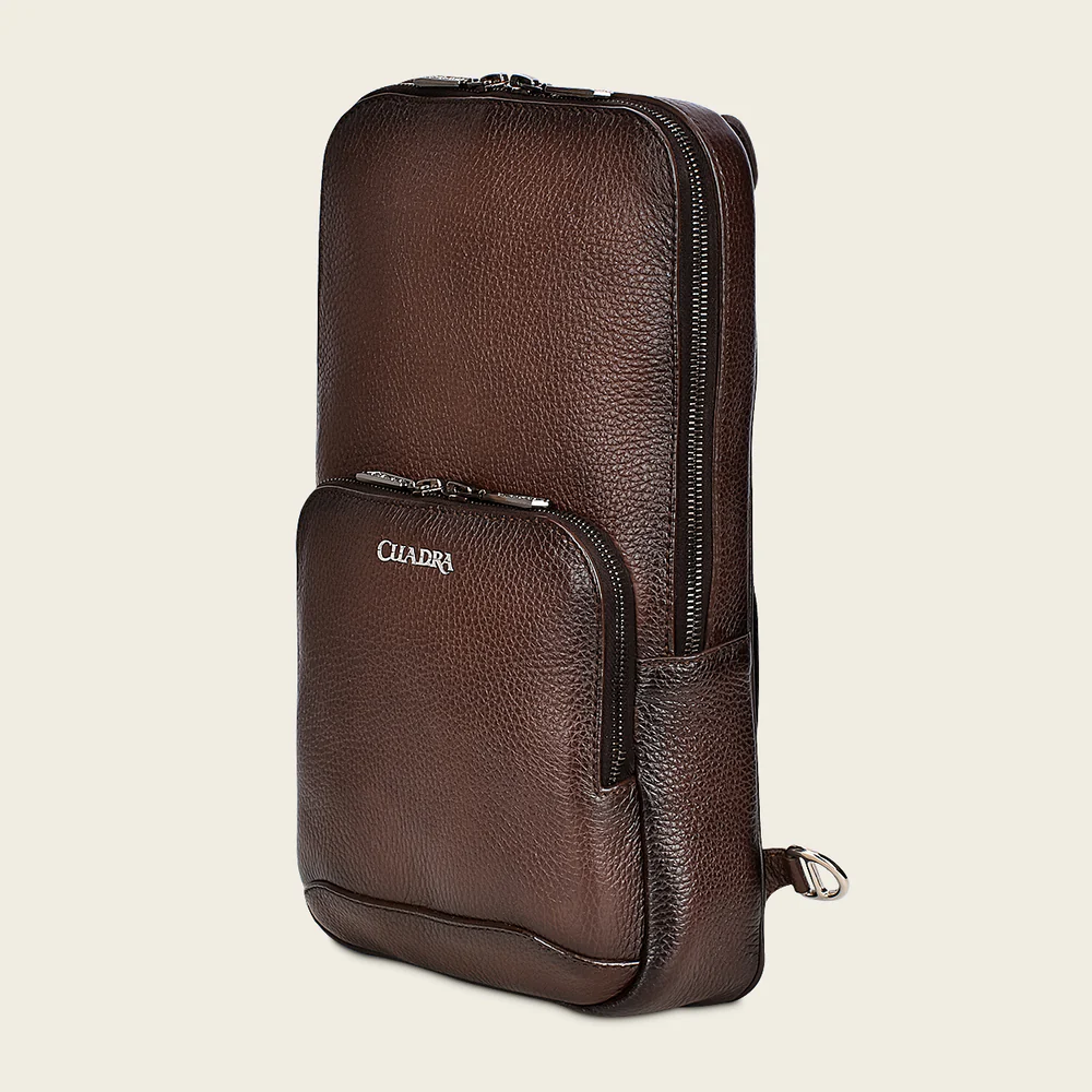 Cuadra Luxury Brown Deer Leather Crossbody Messenger Bag for Men