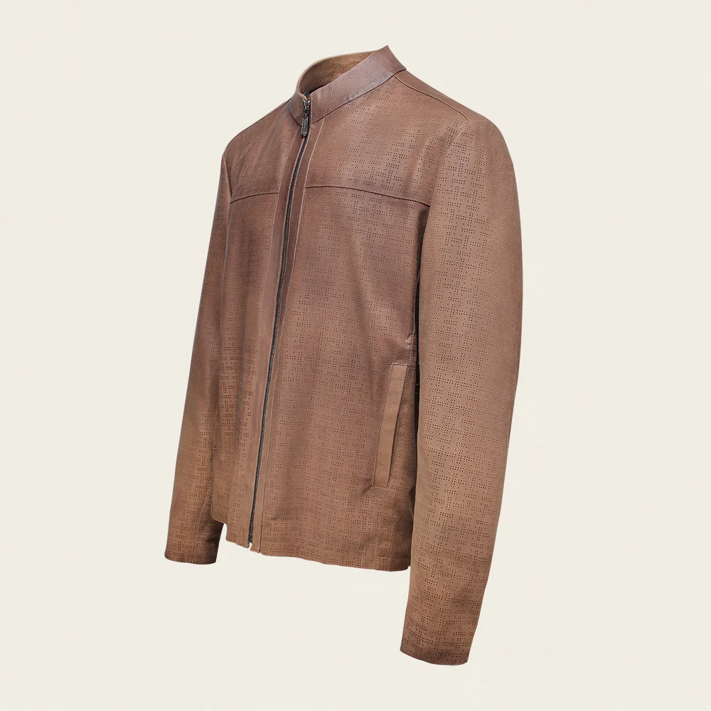 Honey brown perforated neckless jacket