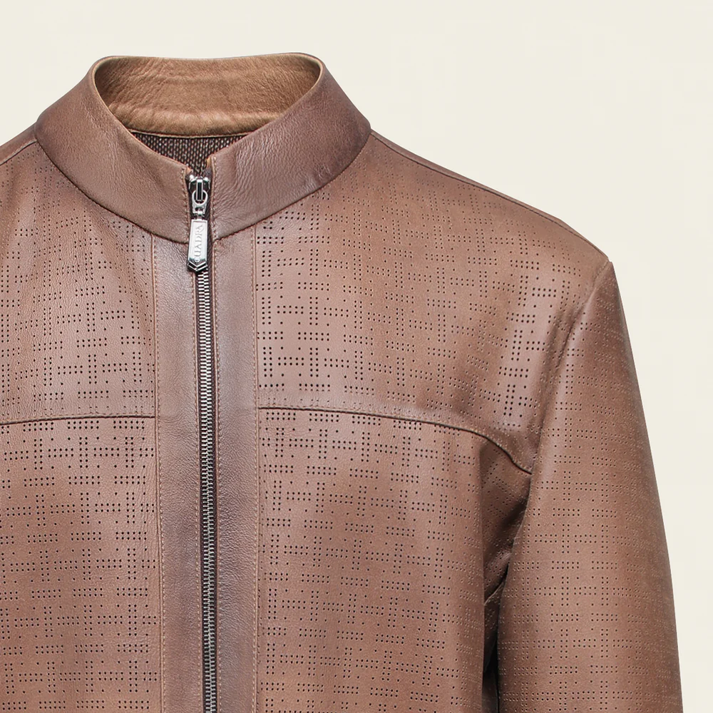 Honey brown perforated neckless jacket