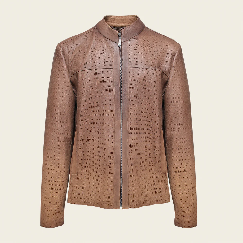 Honey brown perforated neckless jacket