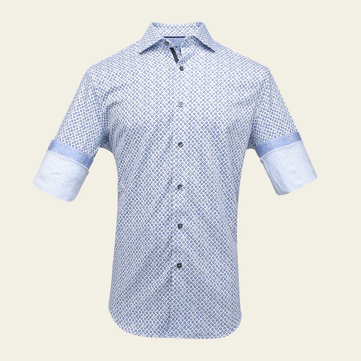 Cuadra Men’s Blue Geometric Pattern Long Sleeve Shirt