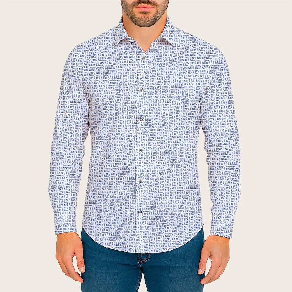 Cuadra Men’s Blue Geometric Pattern Long Sleeve Shirt 6 Cuadra Men’s Blue Geometric Pattern Long Sleeve Shirt