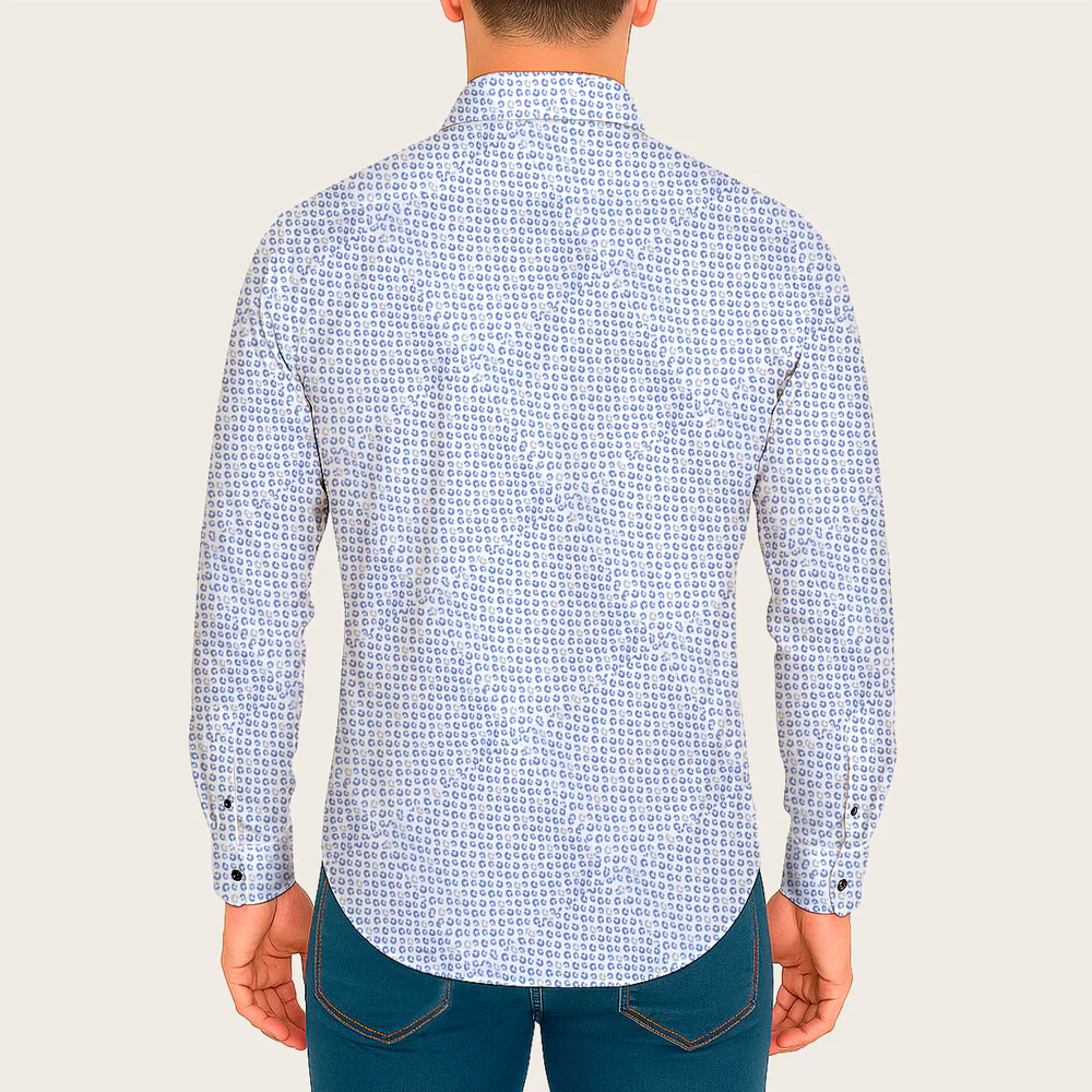 Cuadra Men’s Blue Geometric Pattern Long Sleeve Shirt 7 Cuadra Men’s Blue Geometric Pattern Long Sleeve Shirt