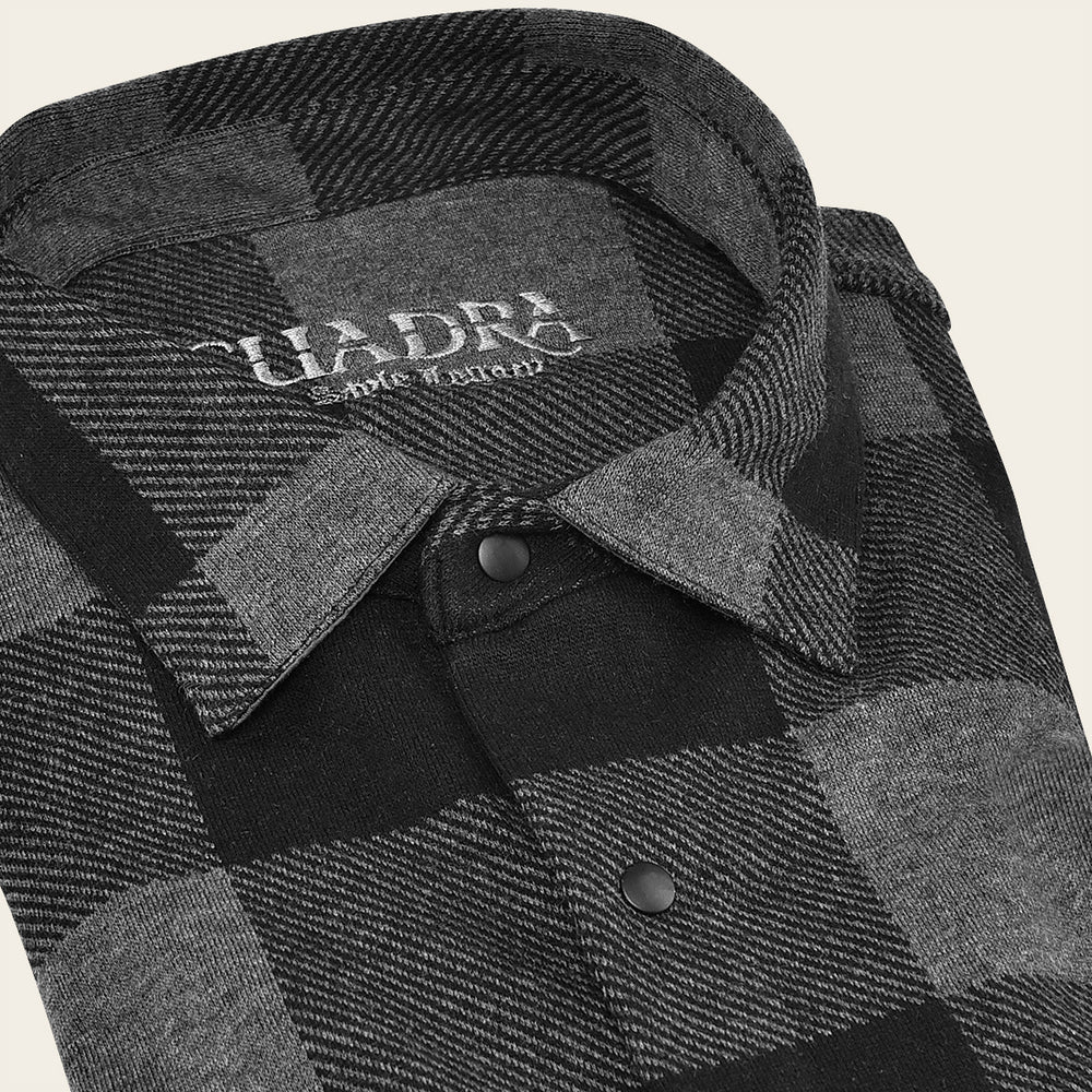 Cuadra Men’s Black Checkered Casual Long Sleeve Shirt in Cotton Tencel Lycra