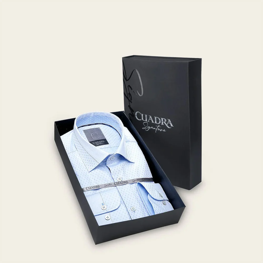 Cuadra Signature Men’s Dress Shirt in Egyptian Cotton with Geometric Contrast Pattern